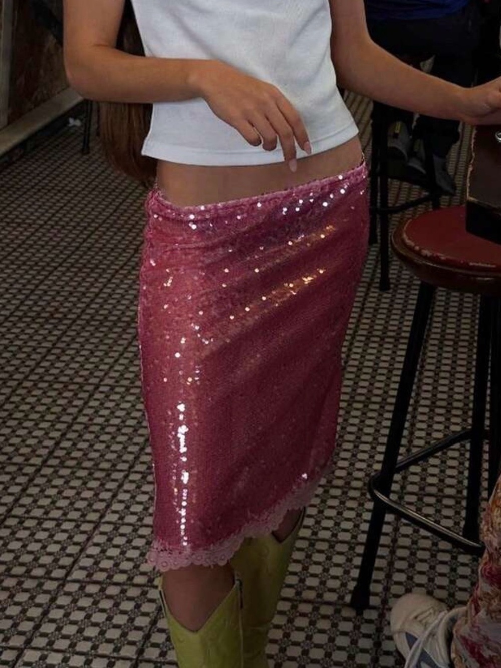 Women's Sequin Midi Skirts Y2K Sweet
Lace Trim Low Waist Skirts Summer Fashion B